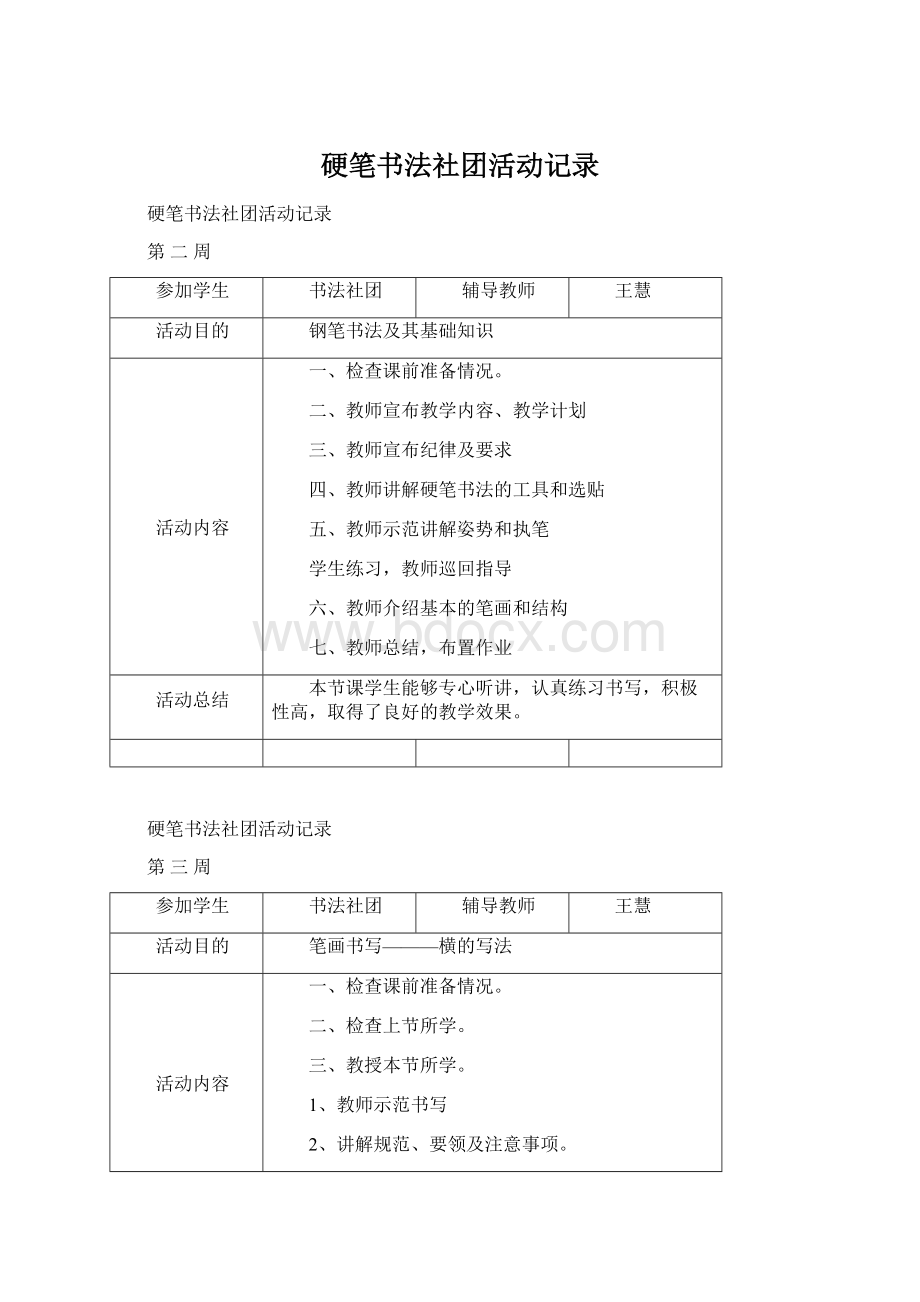 硬笔书法社团活动记录.docx_第1页