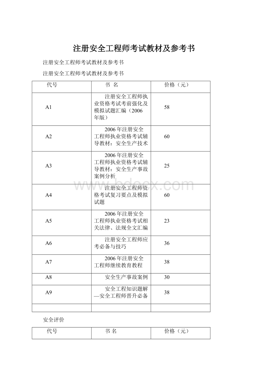 注册安全工程师考试教材及参考书Word文档格式.docx_第1页