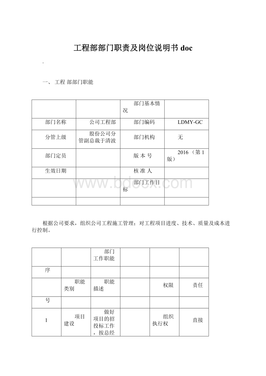 工程部部门职责及岗位说明书docWord文档下载推荐.docx