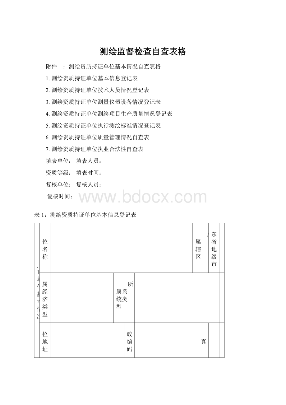 测绘监督检查自查表格Word格式.docx