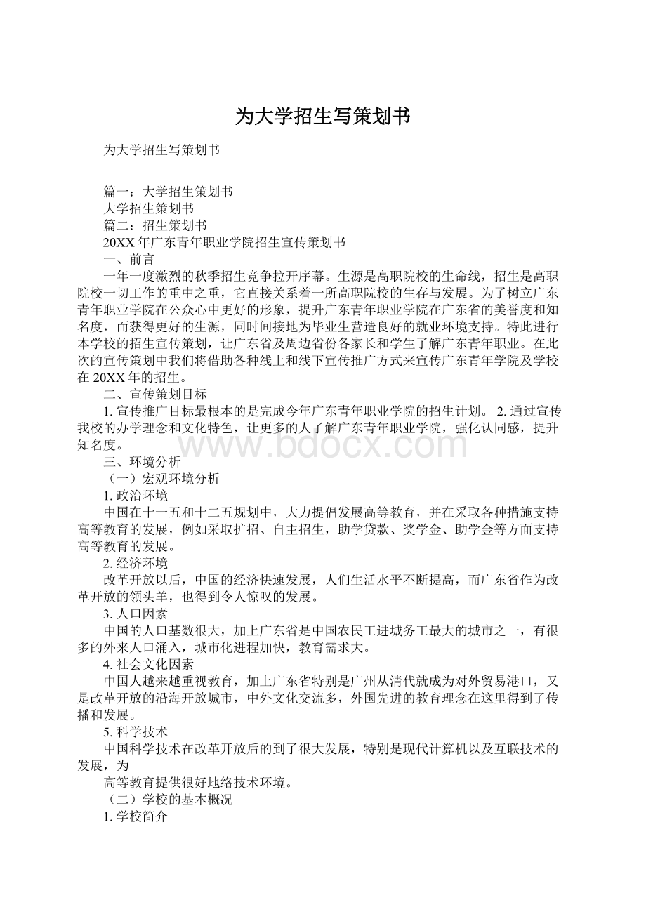 为大学招生写策划书Word文件下载.docx