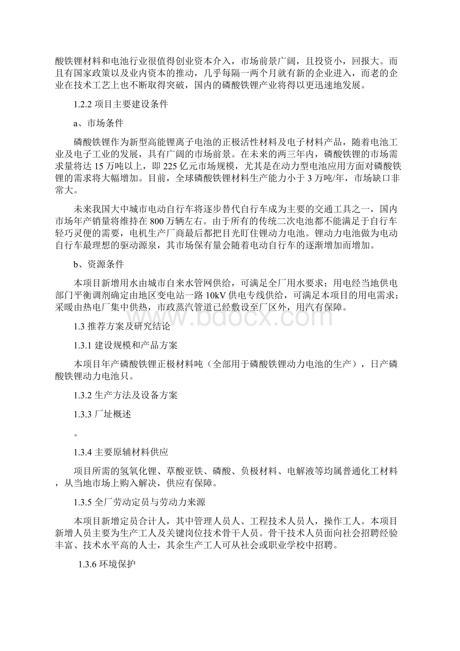 磷酸铁锂正极材料及锂离子电池电池项目可行性研究报告Word文档格式.docx_第3页