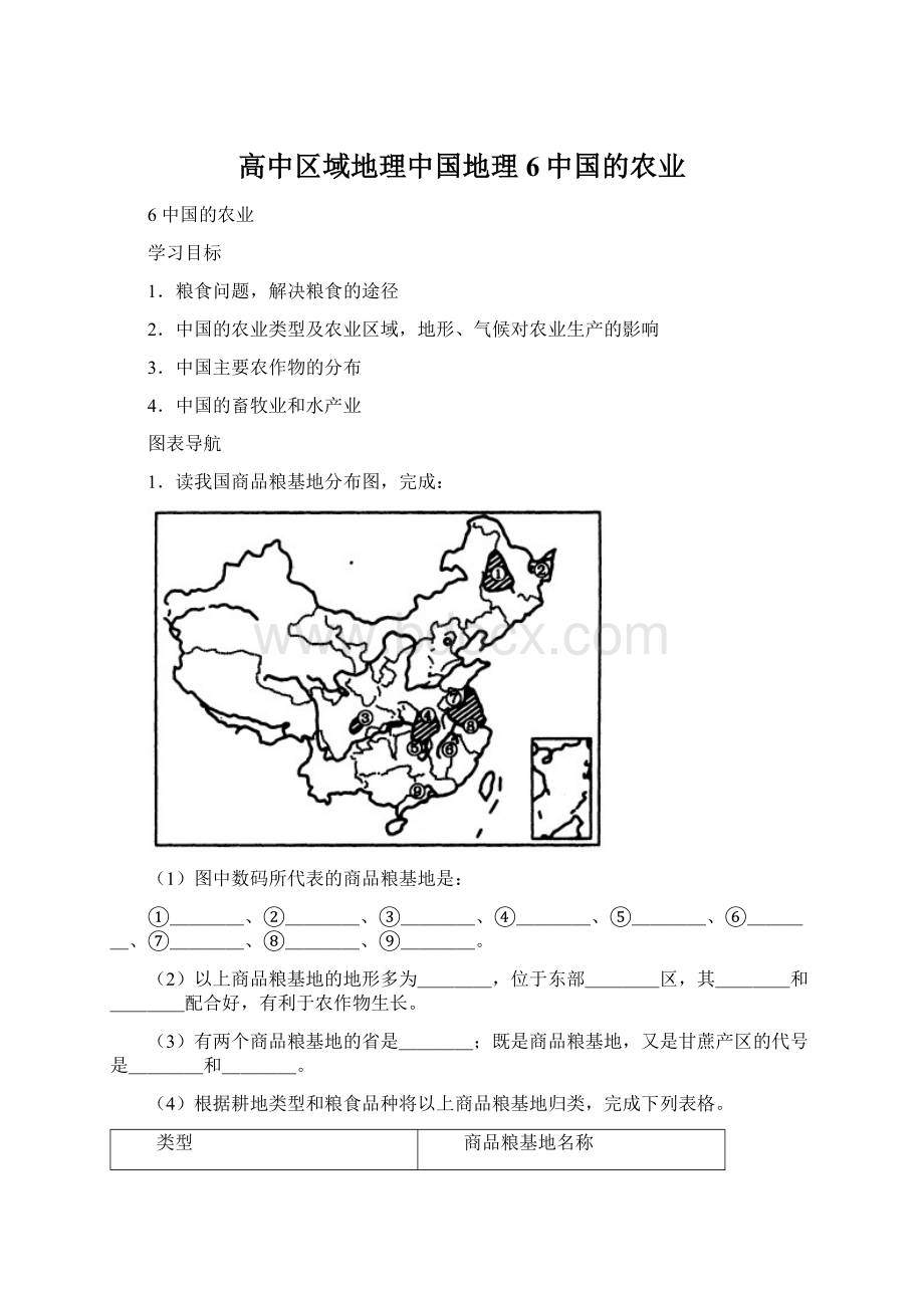 高中区域地理中国地理6中国的农业.docx