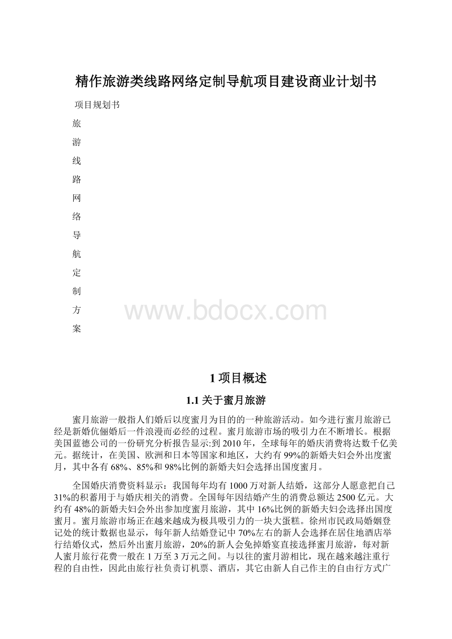 精作旅游类线路网络定制导航项目建设商业计划书Word文档格式.docx_第1页