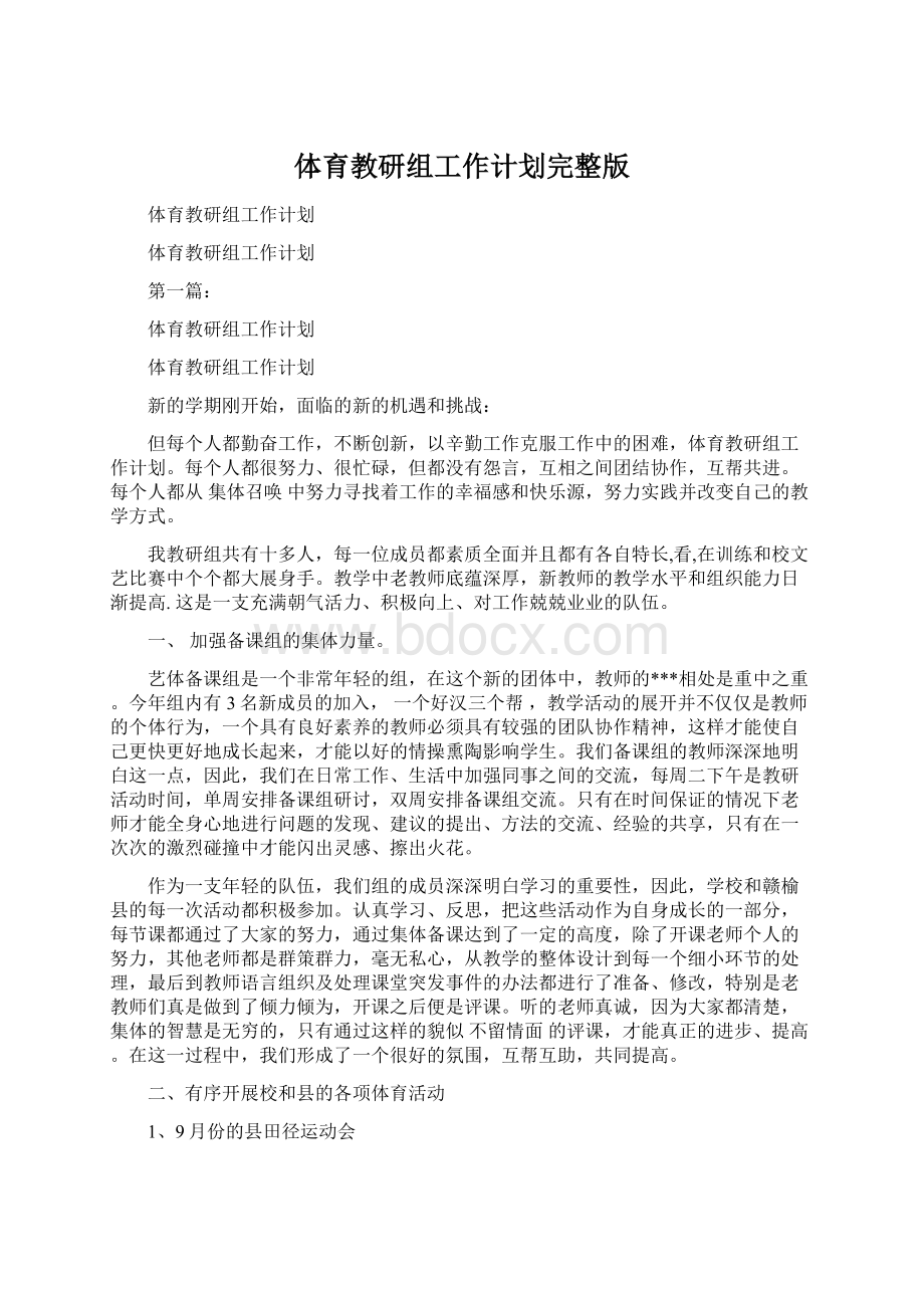 体育教研组工作计划完整版Word格式.docx