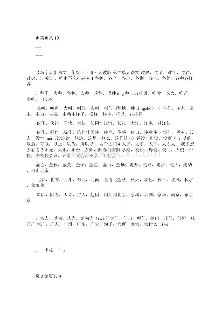 人教版小学语文一年级下册写字表Word文档格式.docx_第2页