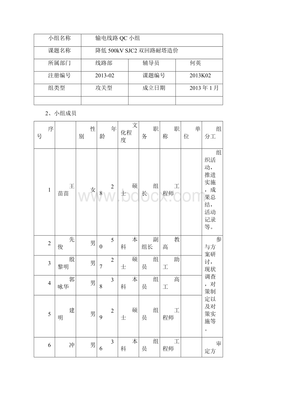 某省电力勘测设计院输电线路QC小组成果报告Word格式.docx_第2页