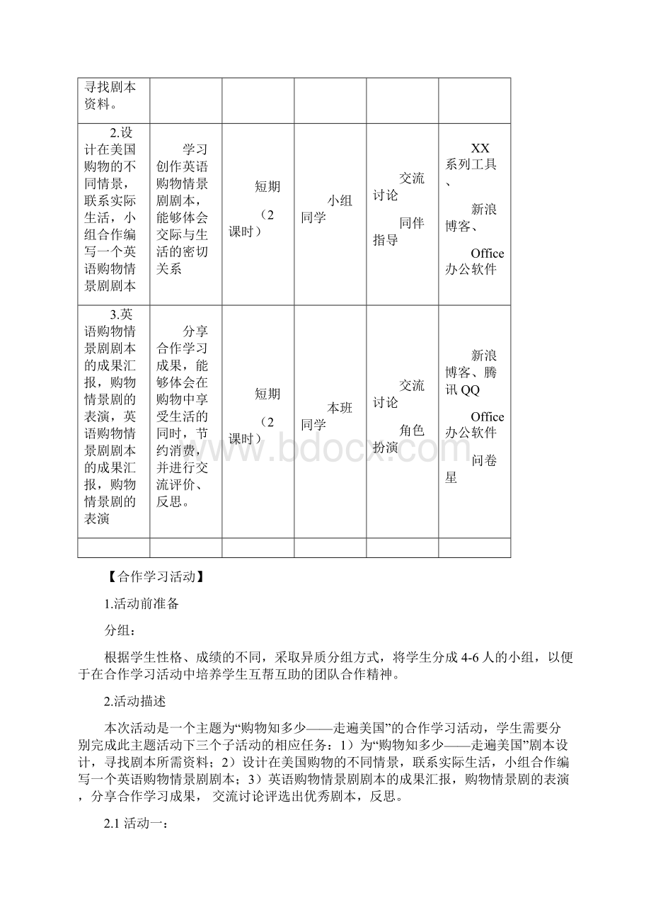 小学四年级英语下册Unit6合作学习活动教学设计.docx_第2页