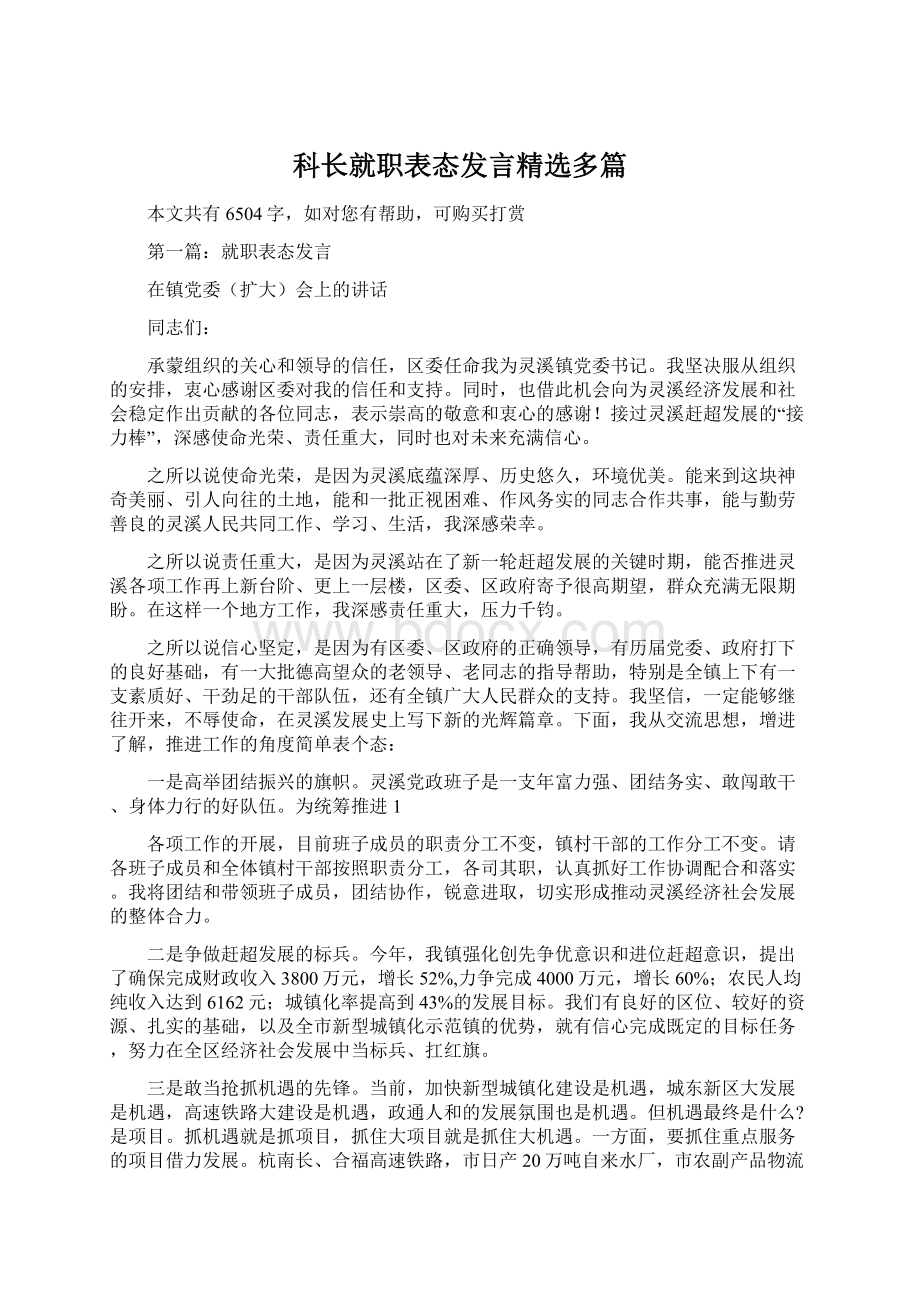 科长就职表态发言精选多篇.docx