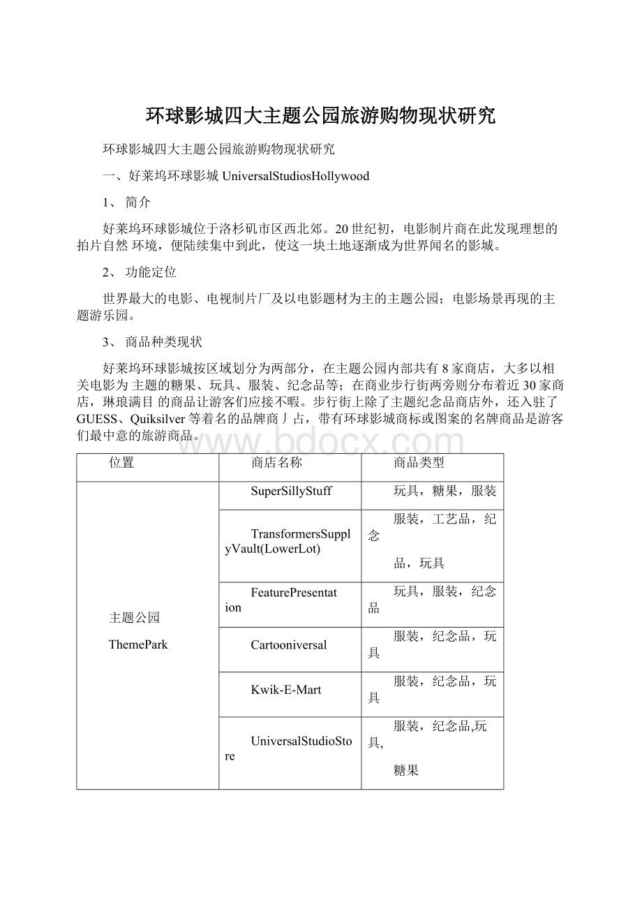 环球影城四大主题公园旅游购物现状研究Word文档格式.docx