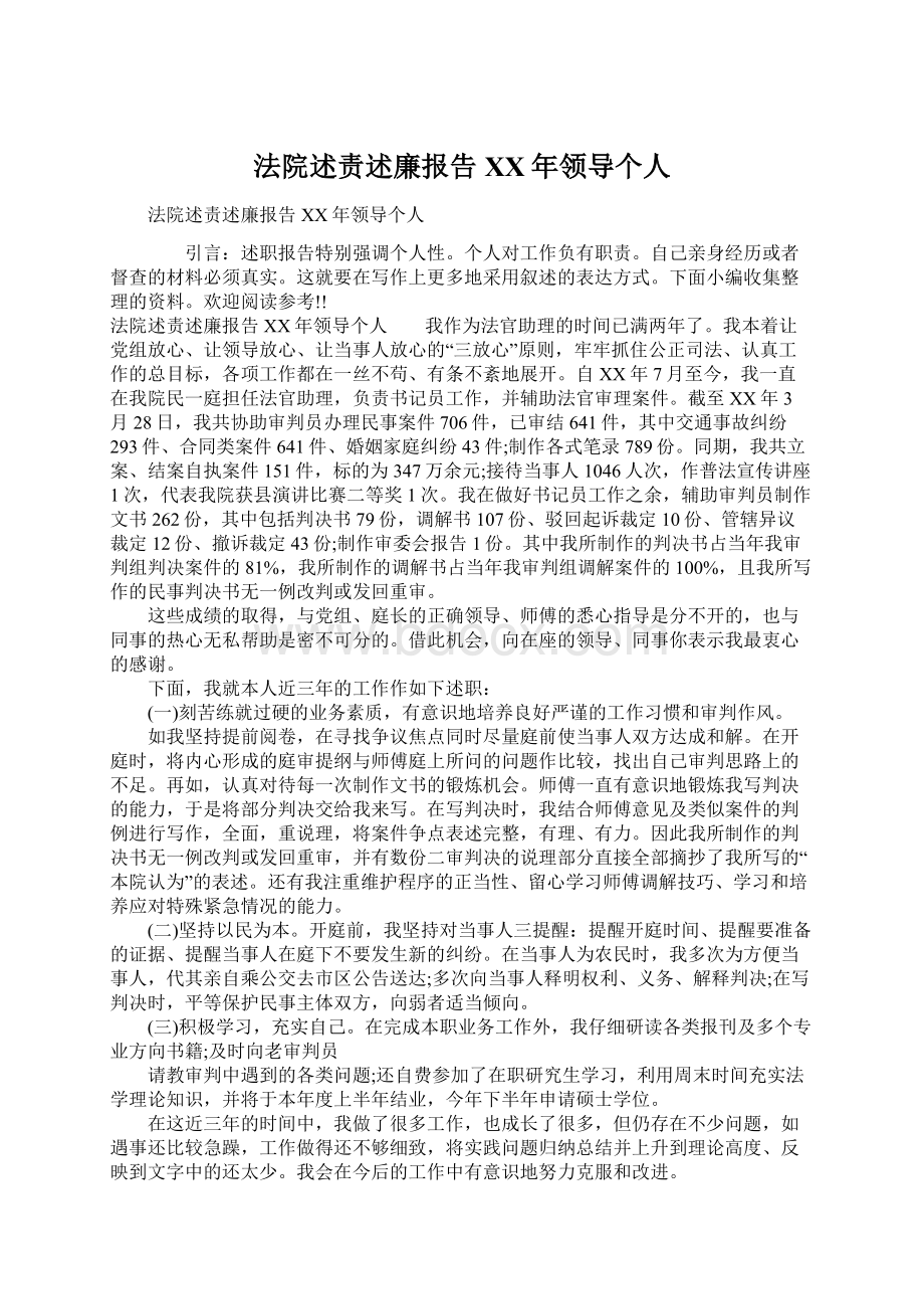 法院述责述廉报告XX年领导个人文档格式.docx