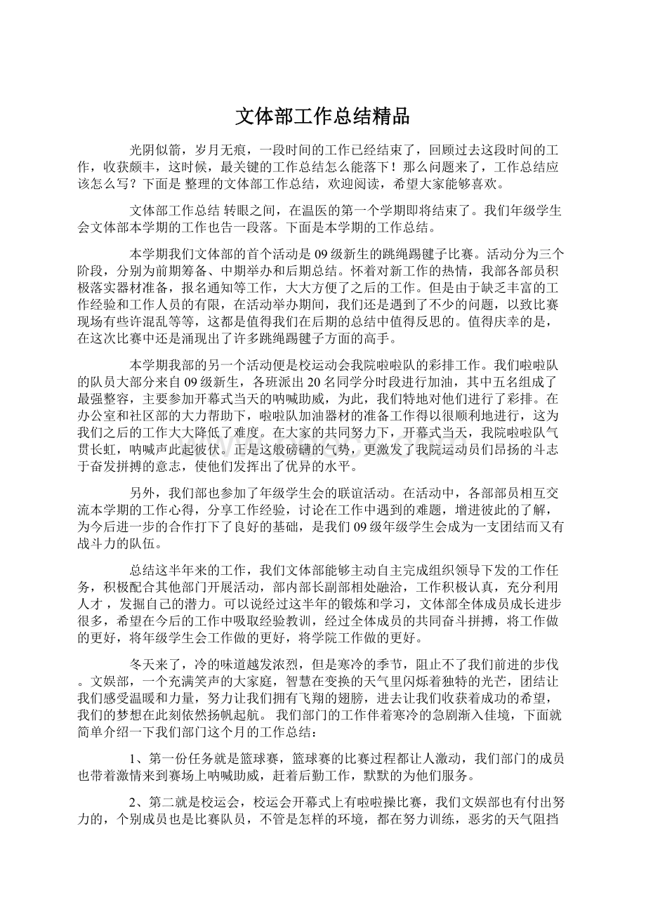 文体部工作总结精品Word文档下载推荐.docx