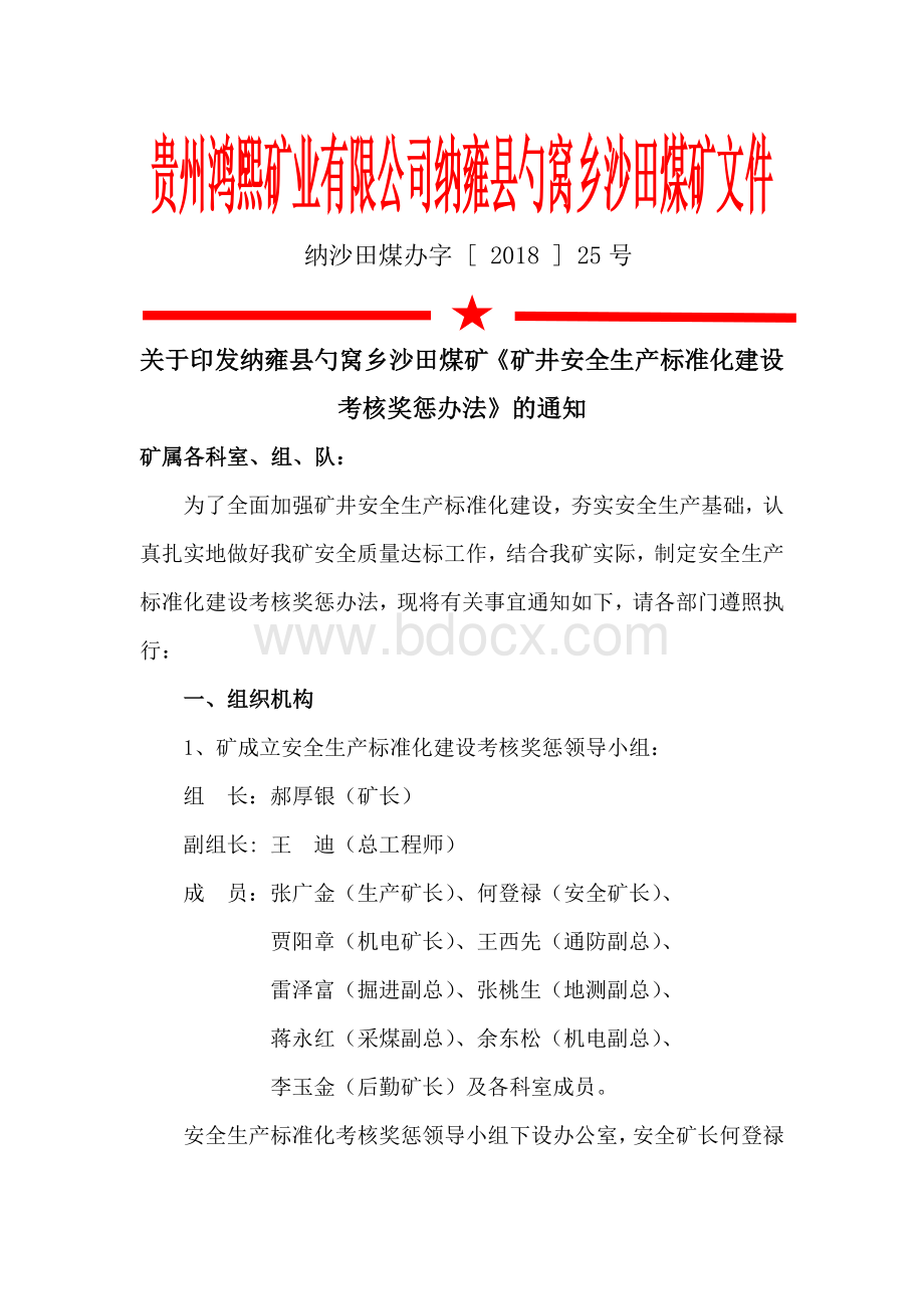 沙田煤矿2018年度安全生产标准化奖惩制度文档格式.doc