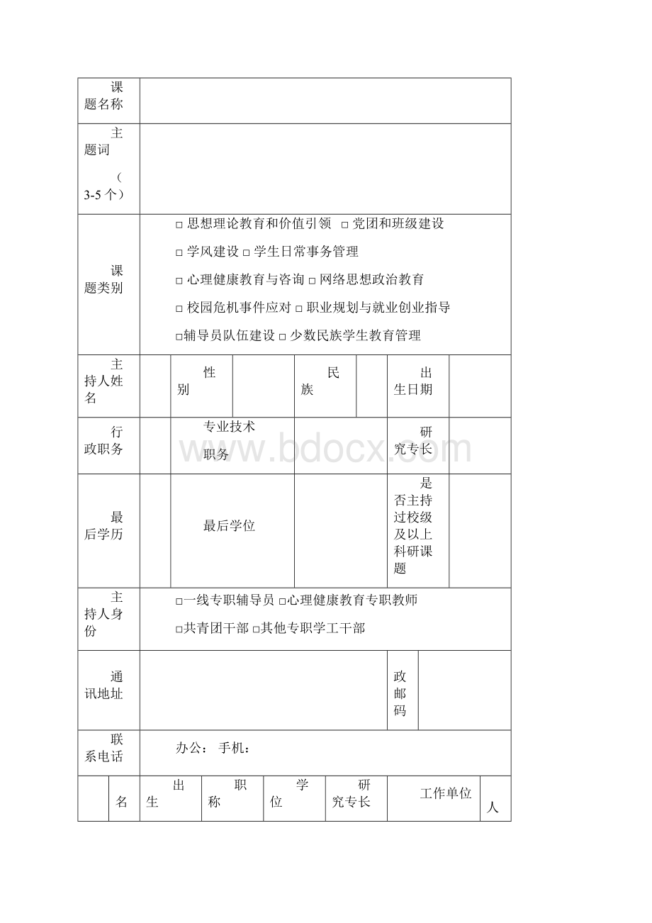 陕西高校辅导员工作研究课题申报书模板.docx_第2页