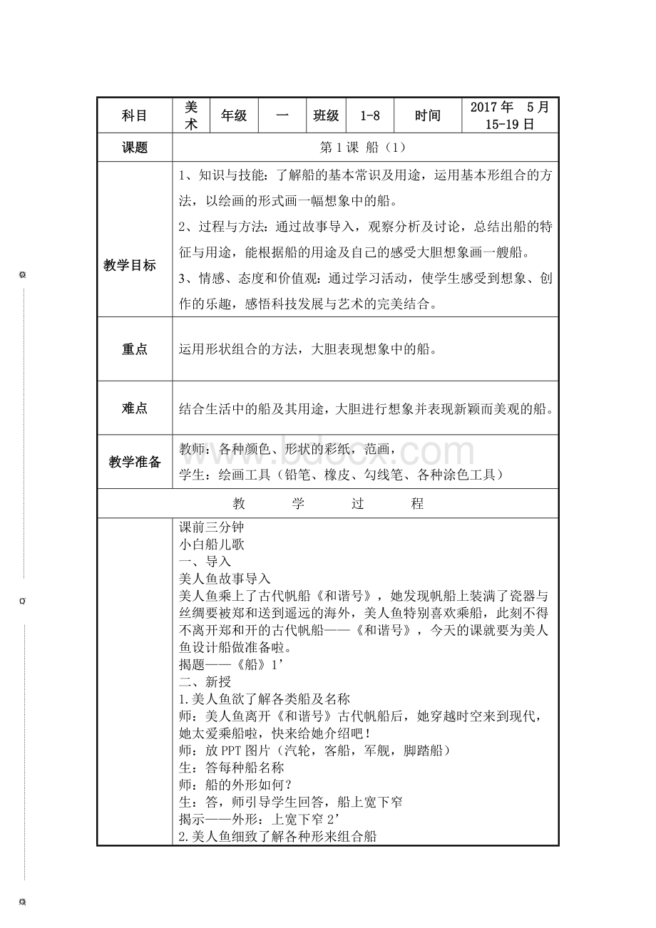 人美版船教案文档格式.docx