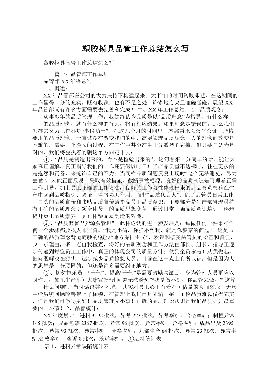 塑胶模具品管工作总结怎么写Word文档下载推荐.docx_第1页