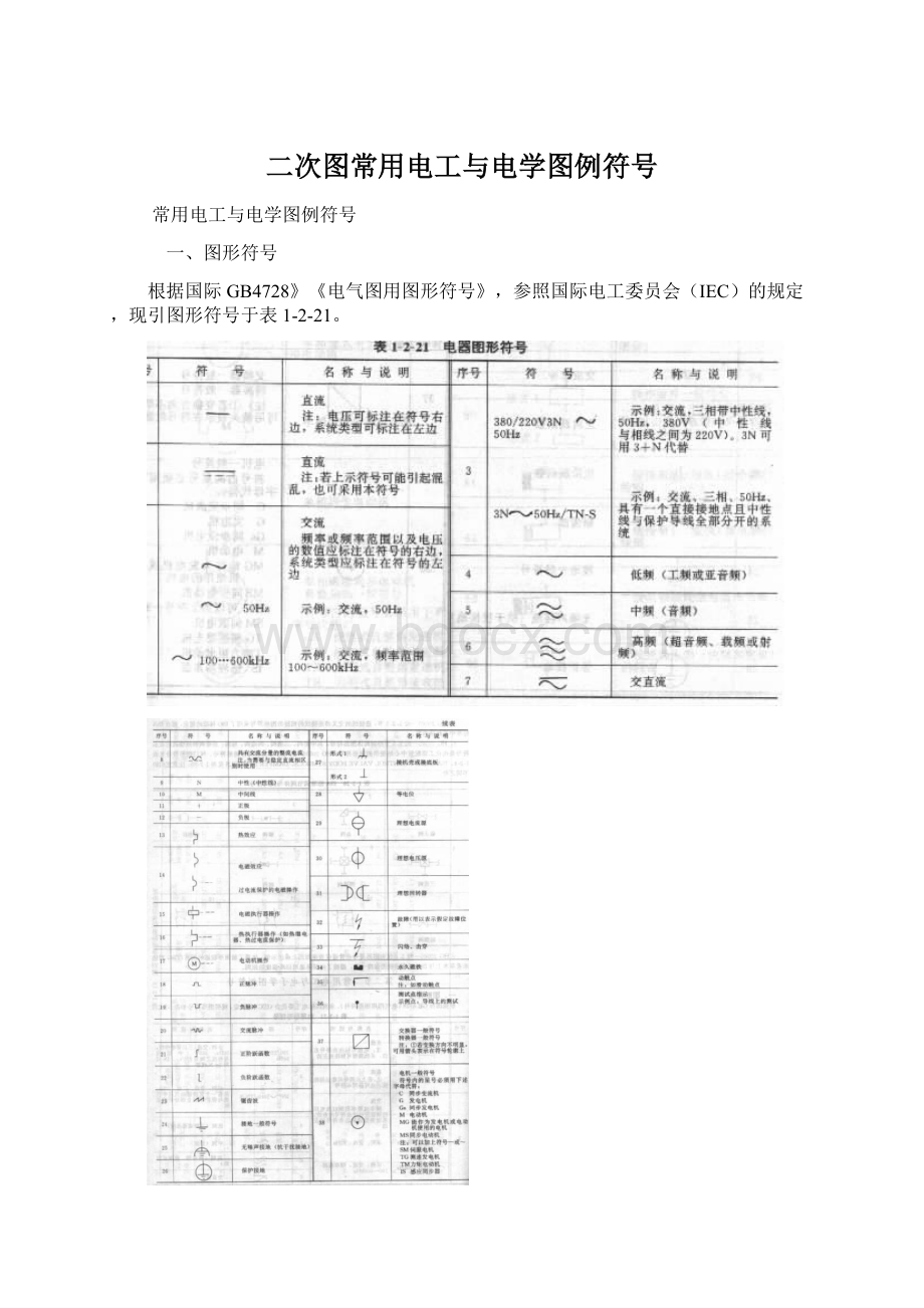 二次图常用电工与电学图例符号Word文档格式.docx