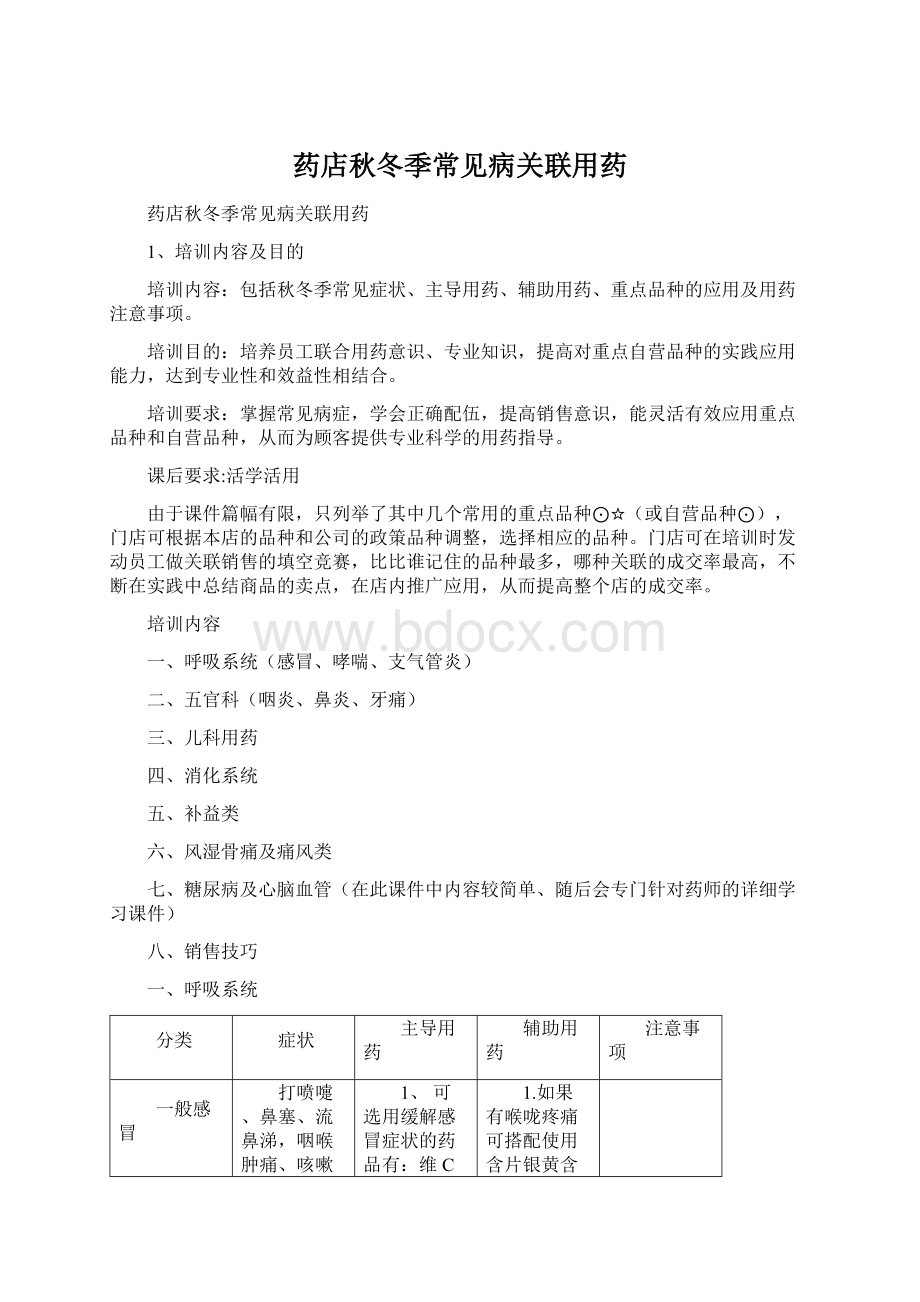 药店秋冬季常见病关联用药Word文件下载.docx