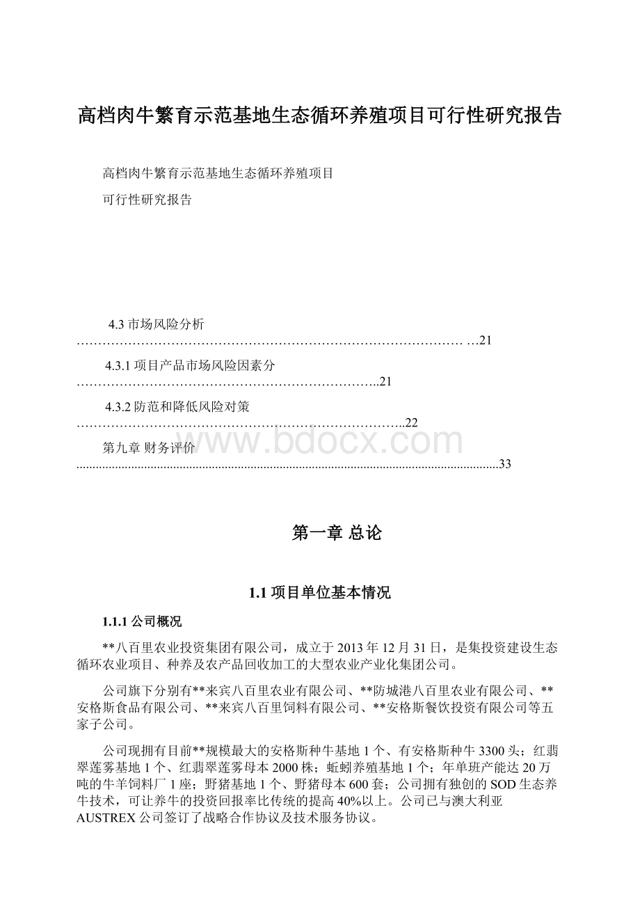 高档肉牛繁育示范基地生态循环养殖项目可行性研究报告.docx_第1页