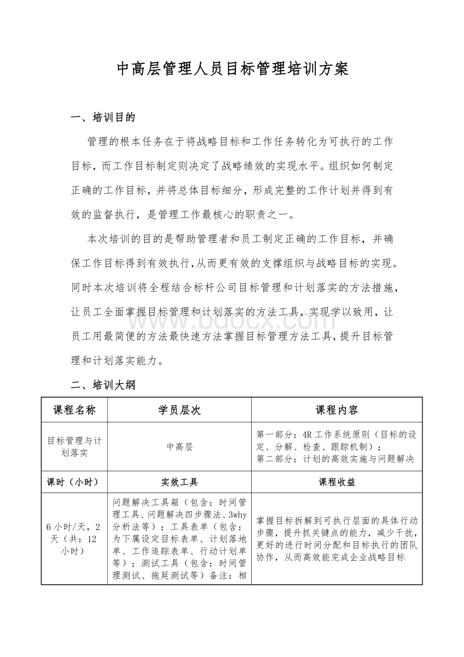 管理人员目标管理与计划落实-培训方案Word文档格式.docx