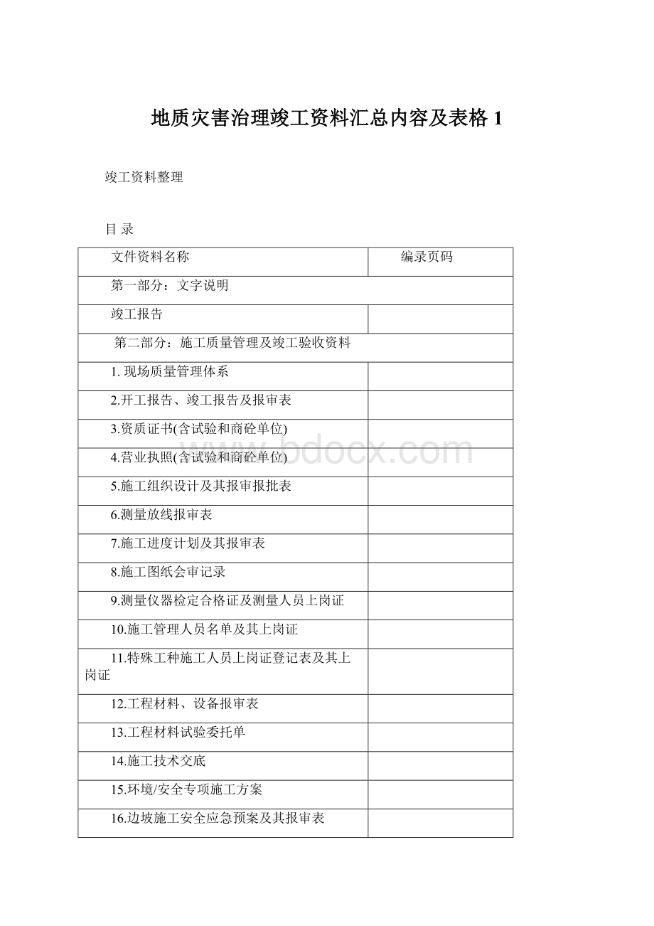 地质灾害治理竣工资料汇总内容及表格 1Word格式文档下载.docx