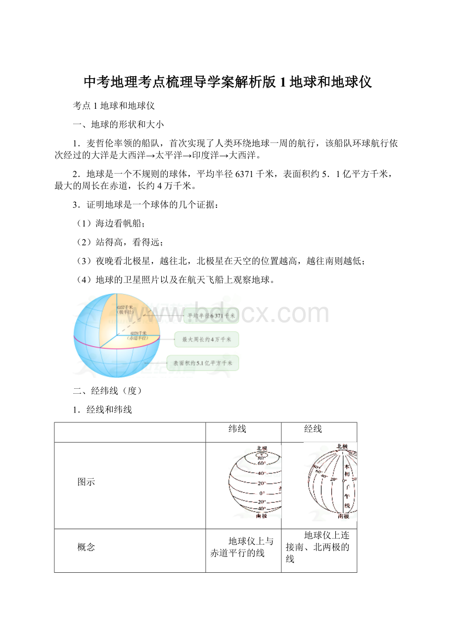 中考地理考点梳理导学案解析版1地球和地球仪文档格式.docx_第1页