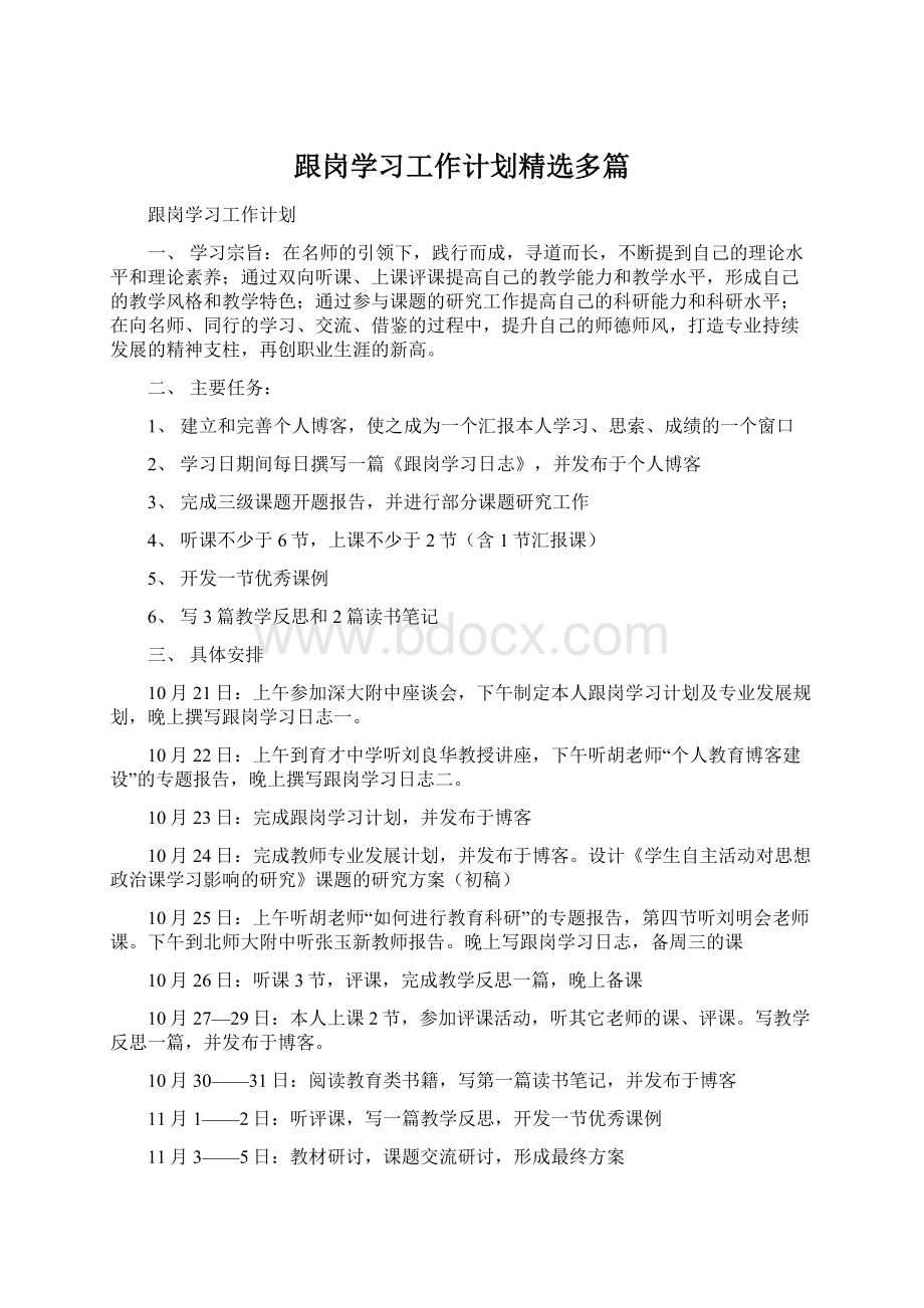 跟岗学习工作计划精选多篇Word文件下载.docx