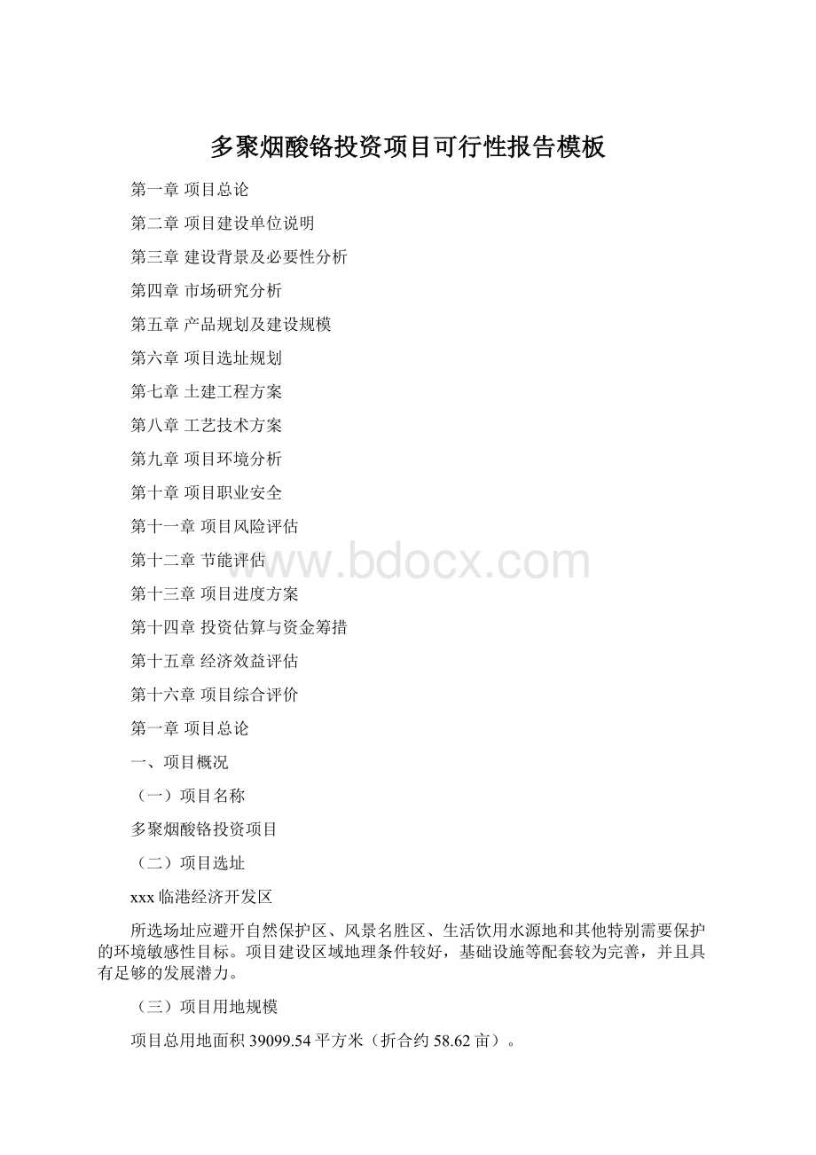 多聚烟酸铬投资项目可行性报告模板Word下载.docx