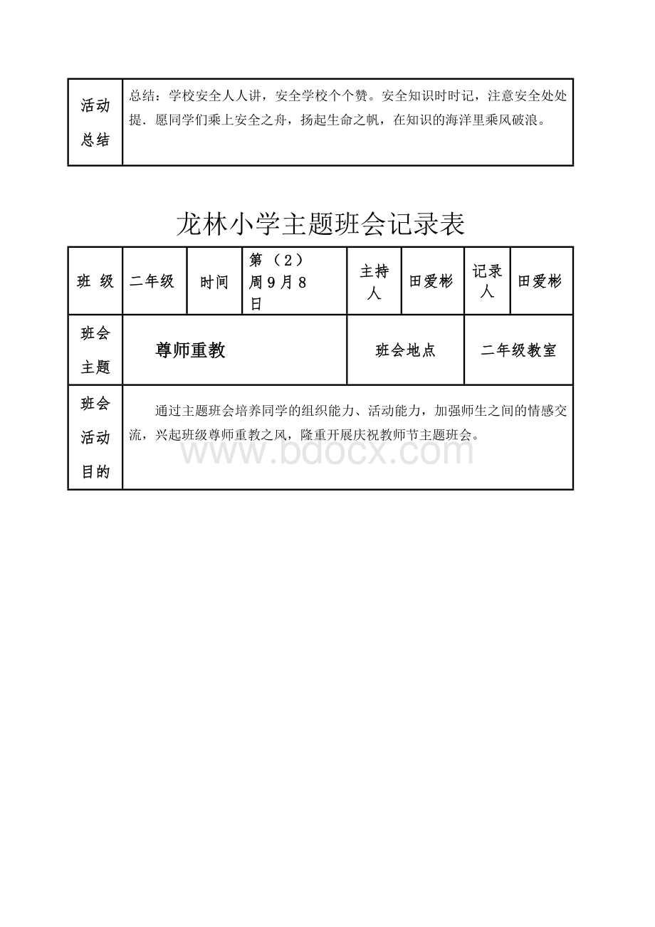 二年级主题班会记录表Word下载.doc_第2页