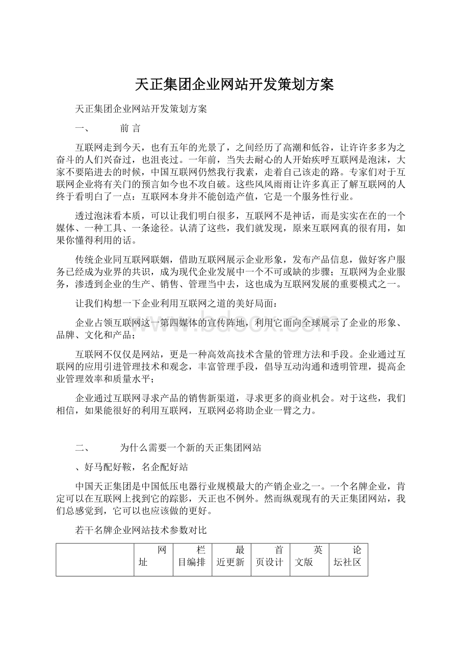 天正集团企业网站开发策划方案Word格式文档下载.docx_第1页