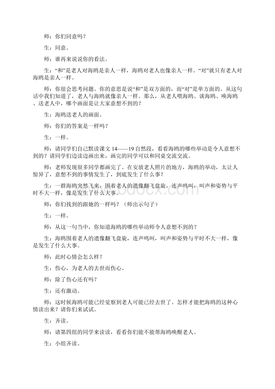 《老人与海鸥》教学实录Word文档下载推荐.docx_第2页