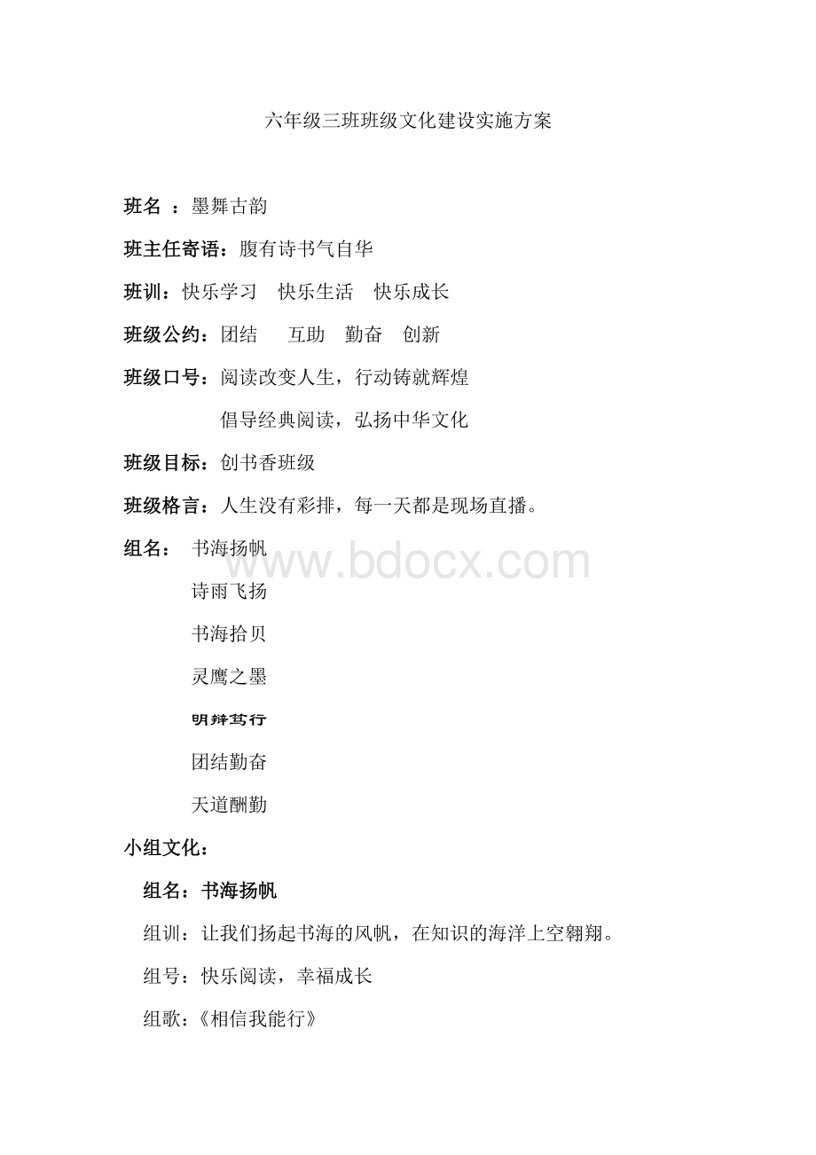 六年级三班小组文化建设Word文档格式.doc