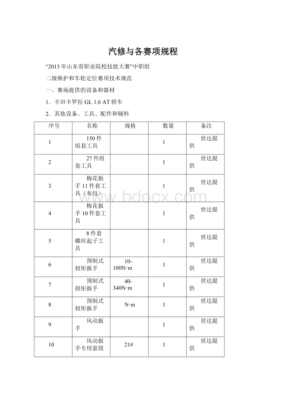 汽修与各赛项规程Word下载.docx