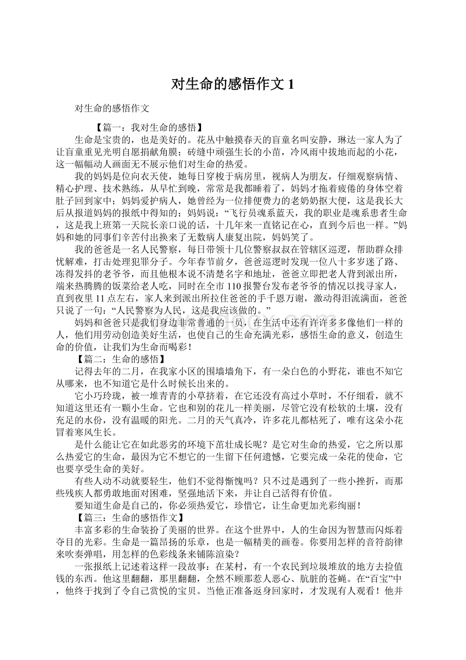 对生命的感悟作文1Word格式.docx