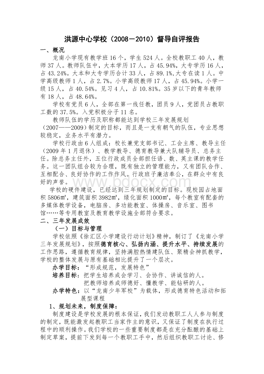 洪源中心学校教育督导自查自评报告.doc