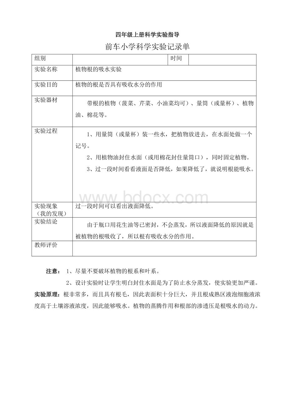 四年级上册科学实验报告记录.doc_第1页