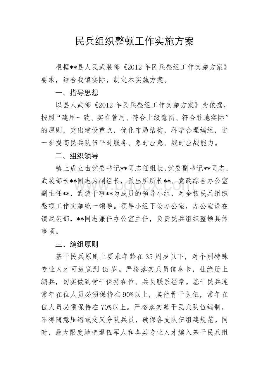 民兵整组工作实施方案Word文档格式.doc_第1页