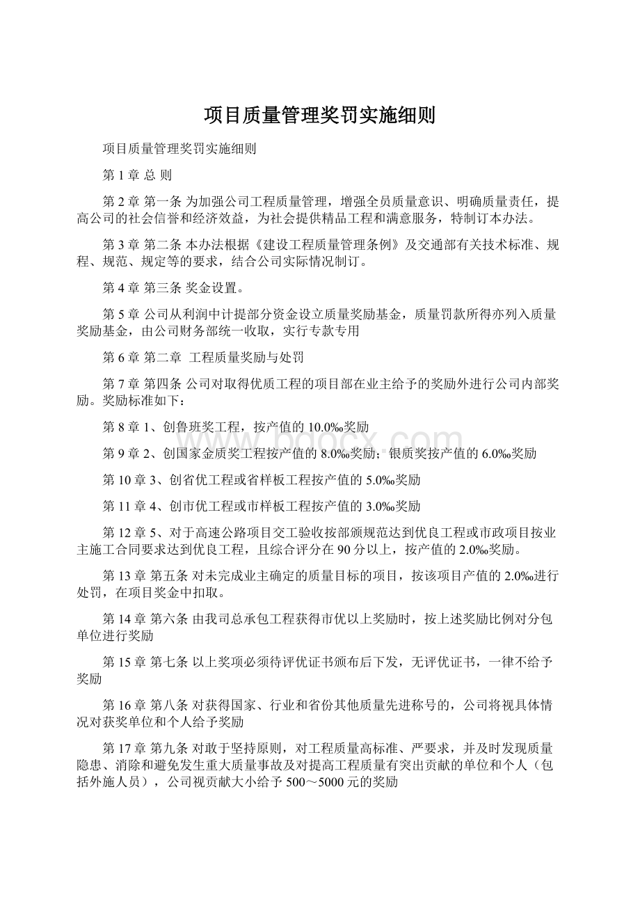 项目质量管理奖罚实施细则Word格式.docx