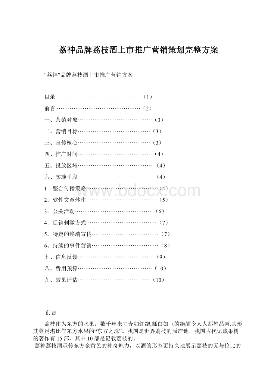 荔神品牌荔枝酒上市推广营销策划完整方案Word文档格式.docx