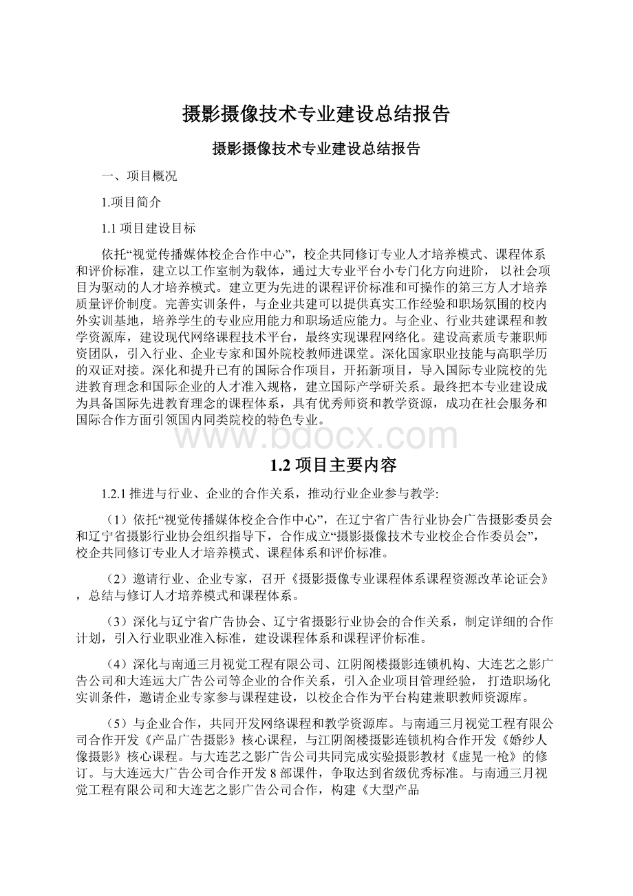 摄影摄像技术专业建设总结报告Word文档格式.docx