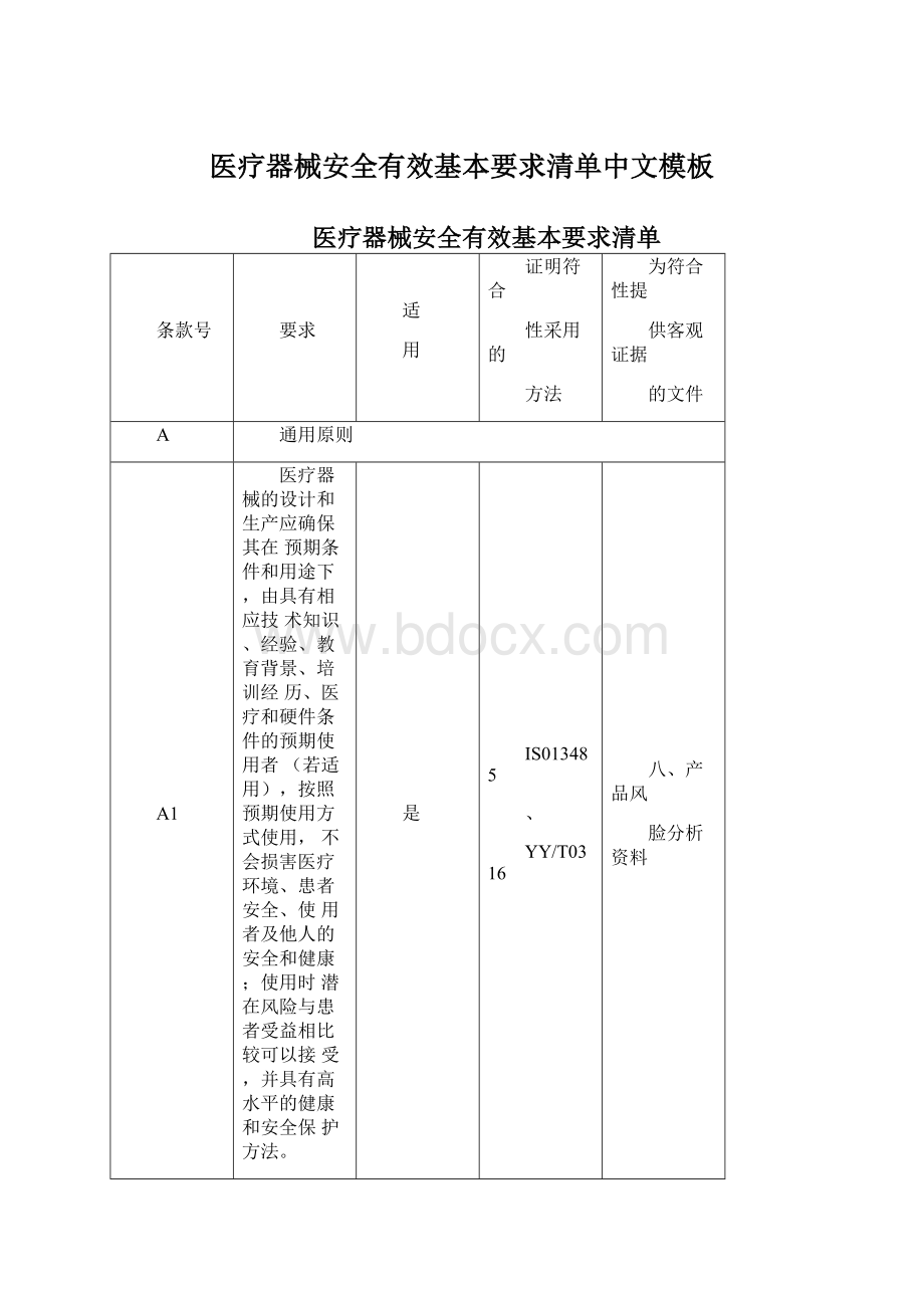 医疗器械安全有效基本要求清单中文模板Word文件下载.docx