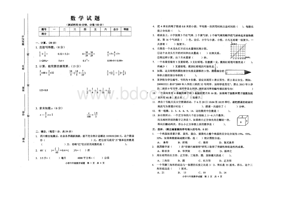 重点中学小升初自主招生数学试题真题.doc_第1页