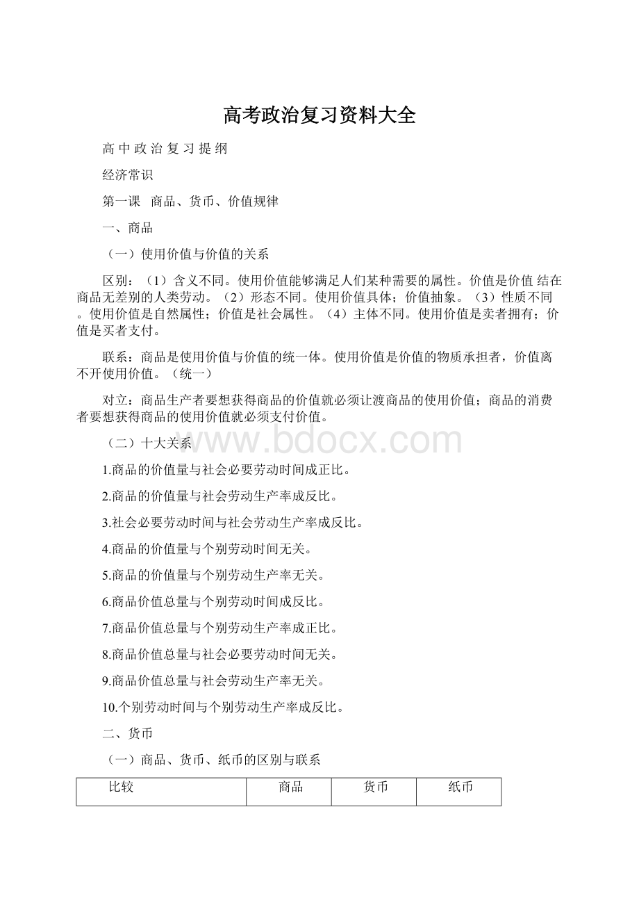 高考政治复习资料大全.docx