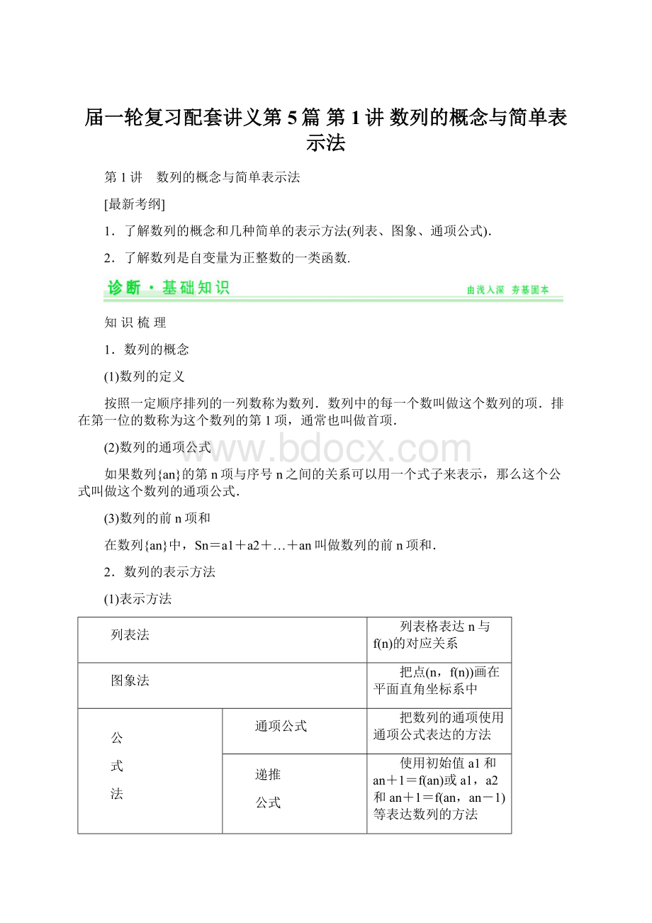 届一轮复习配套讲义第5篇 第1讲 数列的概念与简单表示法Word格式文档下载.docx