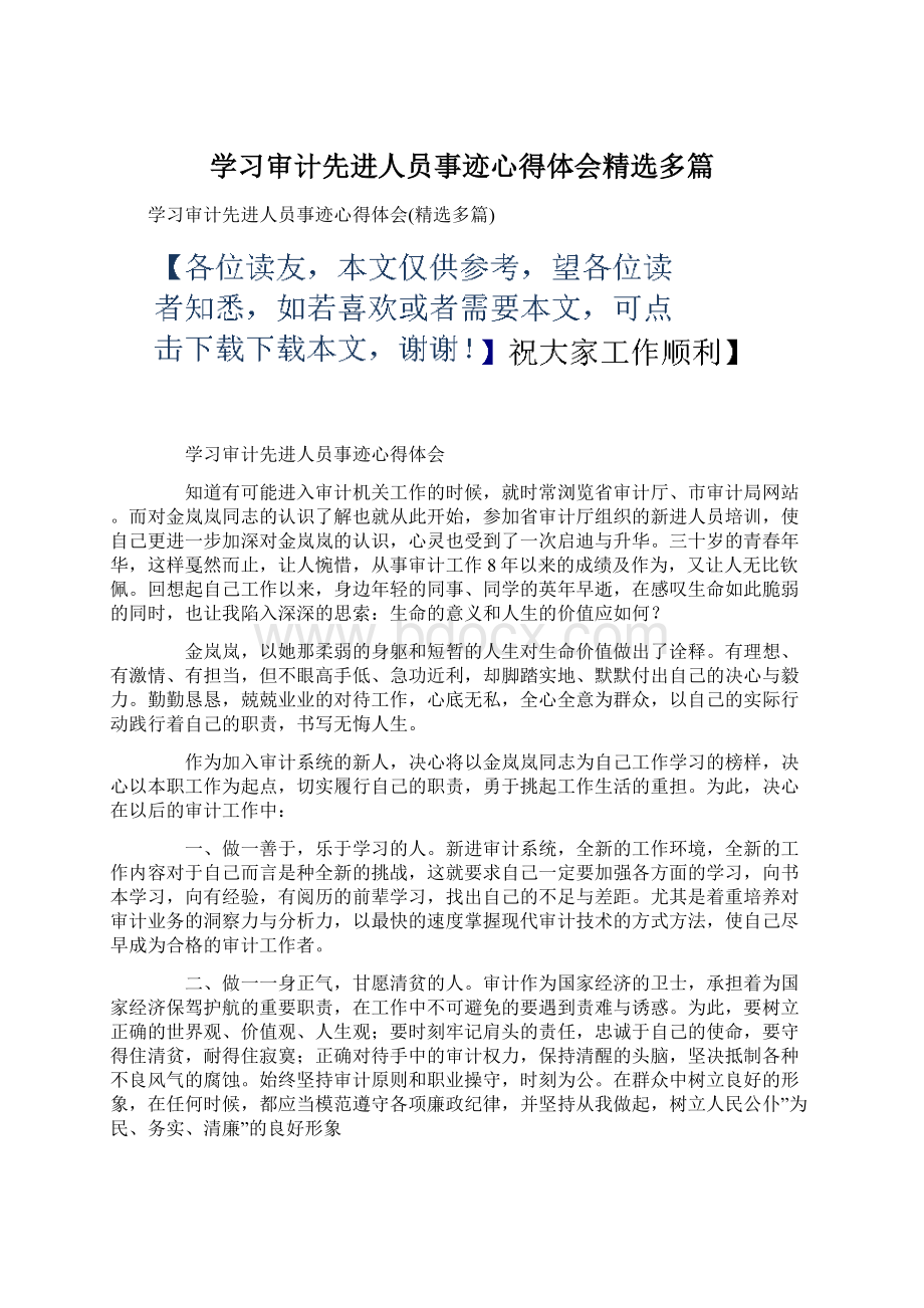 学习审计先进人员事迹心得体会精选多篇.docx