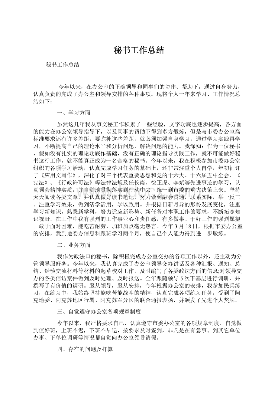 秘书工作总结Word文档格式.docx