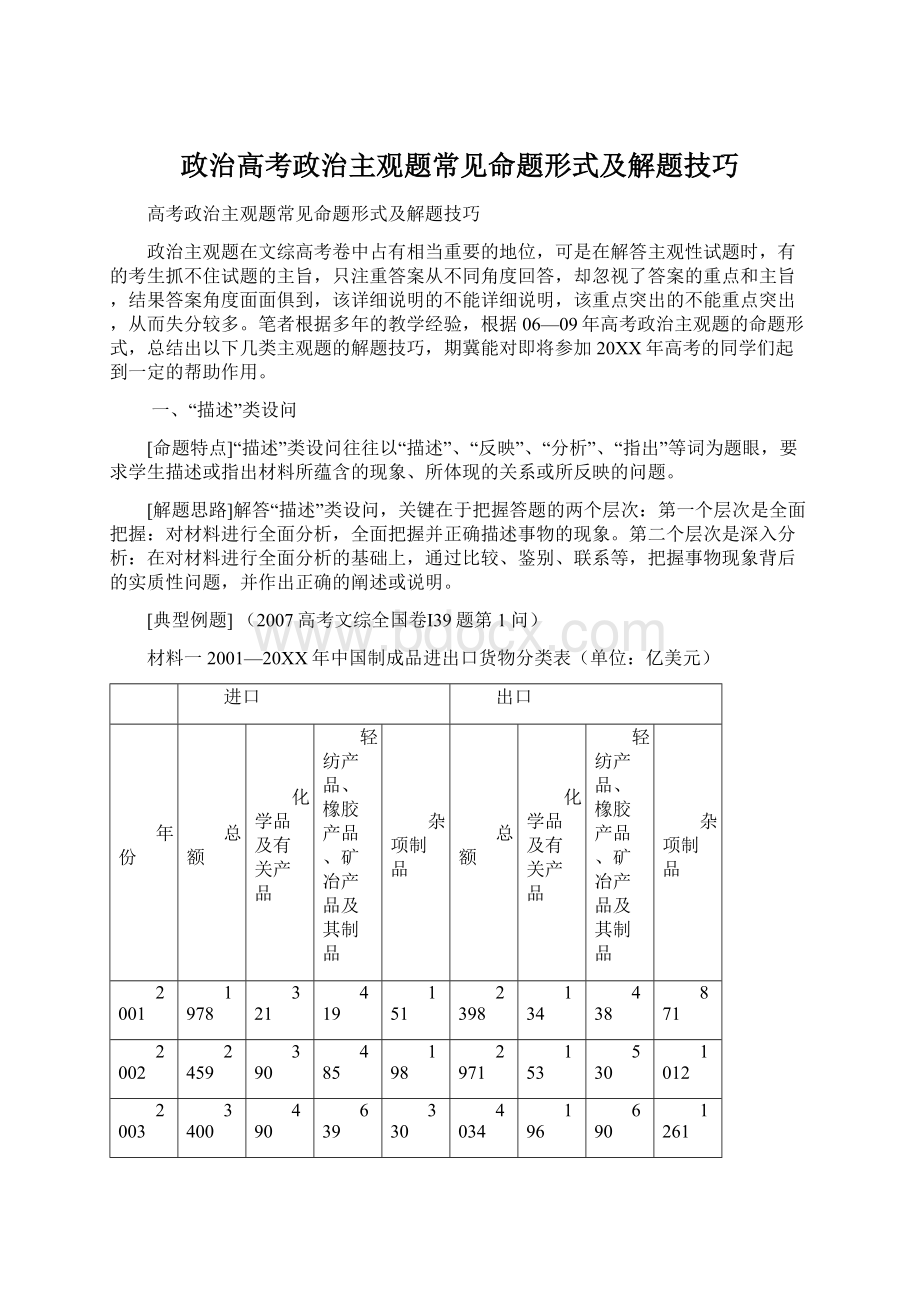 政治高考政治主观题常见命题形式及解题技巧Word文件下载.docx