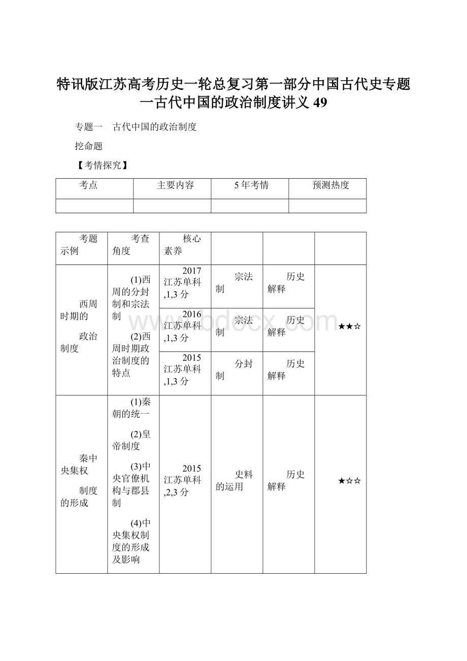 特讯版江苏高考历史一轮总复习第一部分中国古代史专题一古代中国的政治制度讲义49.docx