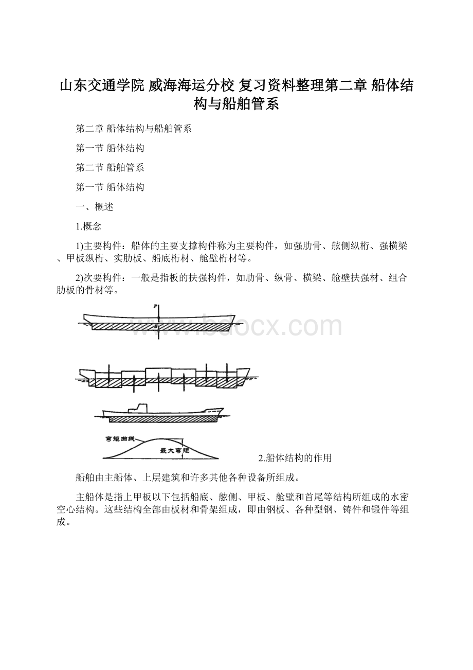 山东交通学院 威海海运分校 复习资料整理第二章 船体结构与船舶管系Word格式.docx