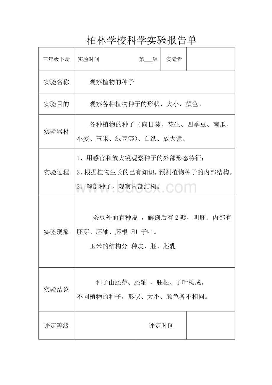 教科版三年级科学下册实验报告单(新)Word文件下载.doc_第1页